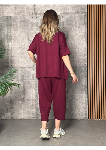 Mottisfashion Kadın Kısa Kollu Bisiklet Yaka Viskon Iki Iplik Bluz ve Pantolon Ikili Takım modelleri