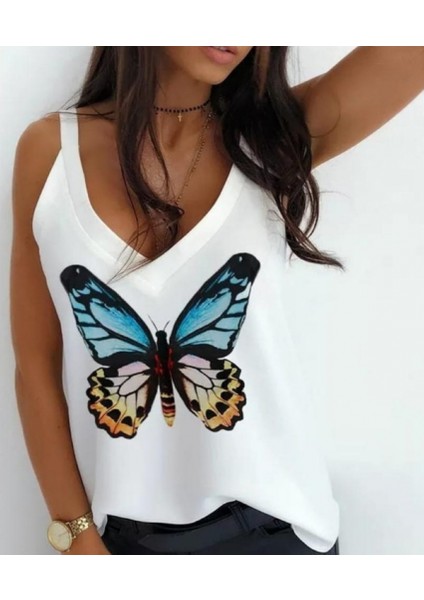 Mottisfashion Kadın Kelebek Baskılı Sandy Kumaş Askılı Bluz fiyatları