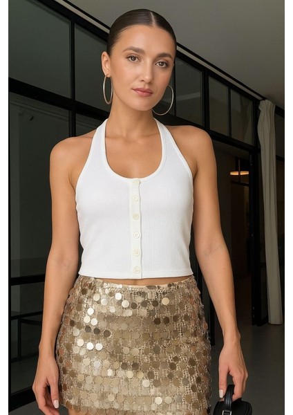 Mottisfashion Kadın Düğme Detay Kaşkorse Kumaş Atlet fiyatları