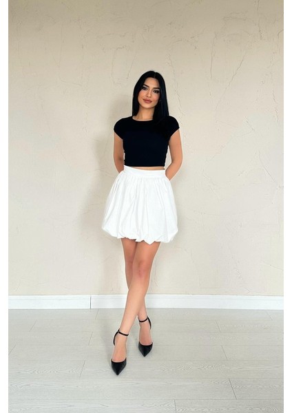 Mottisfashion Beyaz Poplin Balon Etek