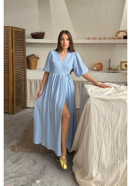 Mottisfashion Bebe Mavi Müslin Uzun Elbise fiyatları