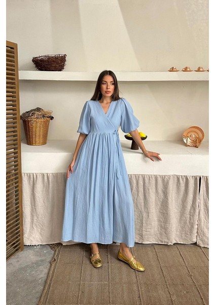 Mottisfashion Bebe Mavi Müslin Uzun Elbise fırsatları