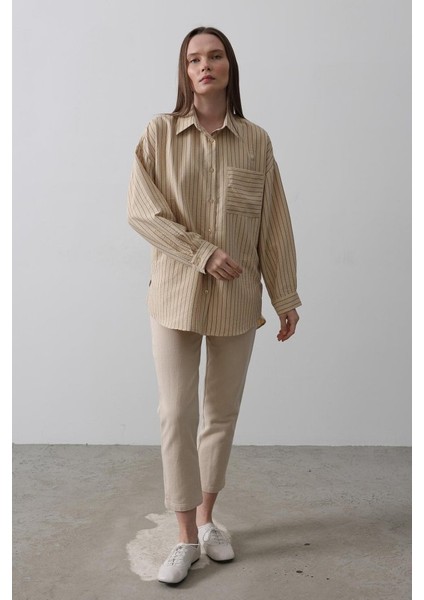 Mottisfashion Çizgili Tek Cep Gömlek - Taş fiyatları