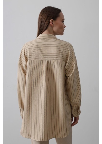 Mottisfashion Çizgili Tek Cep Gömlek - Taş modelleri