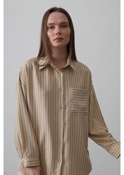 Mottisfashion Çizgili Tek Cep Gömlek - Taş fırsatları