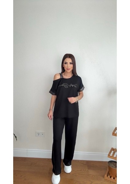 Mottisfashion Kadın Kumaş Omuz Dekolteli Siyah Takım fiyatları