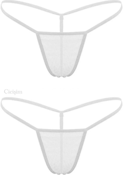 Beyaz 2'li Tül Transparan String Tanga Iç Giyim