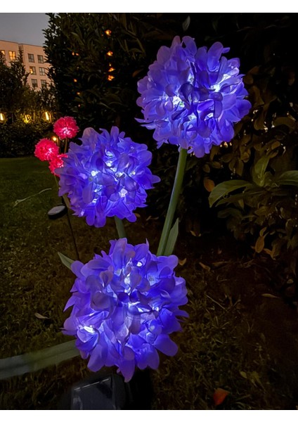 Güneş Enerjili 3 Kafalı Ortanca Dış Mekan Dekoratif LED Işık Solar Hydrangea Light