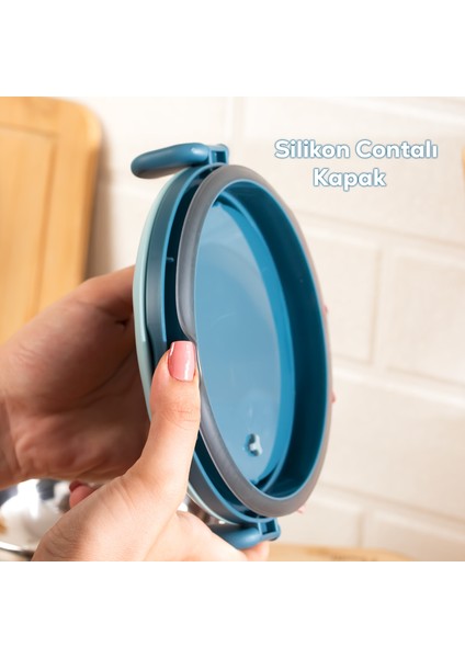 66732 Stainless Steel Vakumlu Lunch Box Iki Katlı Paslanmaz Çelik Kolay Kilitlenir Kendinden Kaşıklı Sefer Tası – 1000ML Mavi fırsatları
