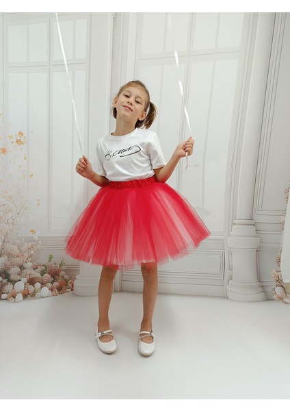 Ada Model Kırmızı / Beyaz Kabarık Tütü Etek 23 Nisan 29 Ekim Gösteri Eteği