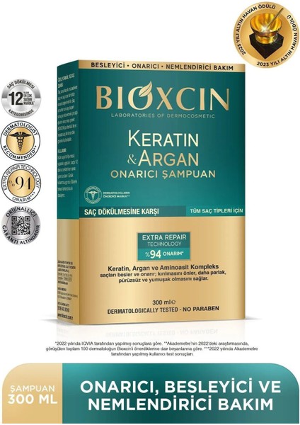 Keratin & Argan Onarıcı Şampuan 300 ml - Yıpranmış ve Hasar Görmüş Saçlar 3'lü