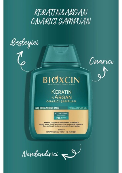 Keratin & Argan Onarıcı Şampuan 300 ml - Yıpranmış ve Hasar Görmüş Saçlar 3'lü fırsatları