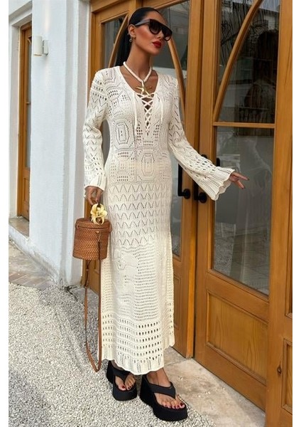 Mottisfashion Birit Detaylı Ajurlu Elbise 2838
