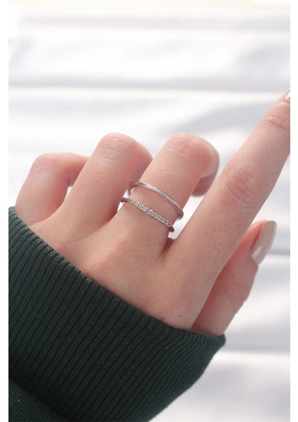 2li Görünümlü Su Yolu Tasarımlı Silver Renk Ayarlanabilir Yüzük