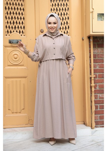 Süveter Detaylı Vizon Tesettür Elbise 7253V