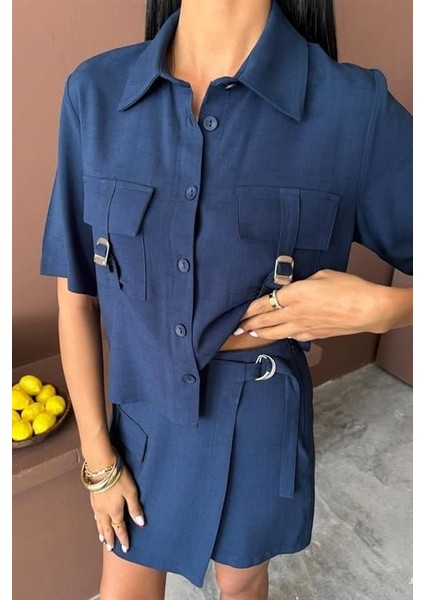 Mottisfashion Gömlek Şort Etek Viscon Keten Takım 10162 fiyatları