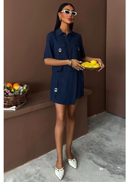 Mottisfashion Gömlek Şort Etek Viscon Keten Takım 10162 fırsatları