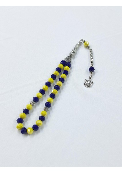 Sarı-Lacivert Renkli Kristal Cam Tesbih | Hediye ve Günlük Şık Aksesuar