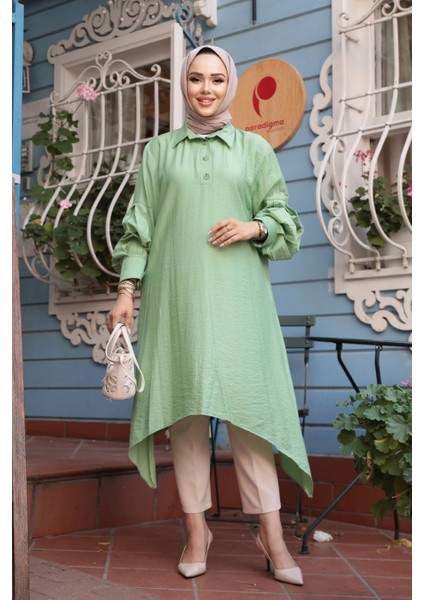 Asimetrik Detaylı Mint Tesettür Tunik 615MINT