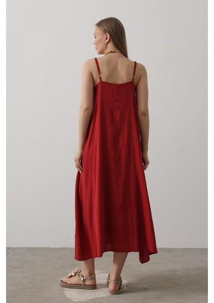 Mottisfashion Askılı Uzun Çan Elbise - Bordo modelleri