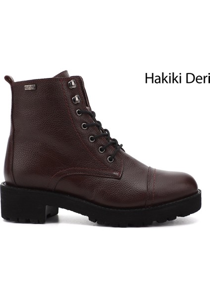 Kadın Bordo Fermuarlı Kauçuk Taban Hakiki Deri Postal Bot