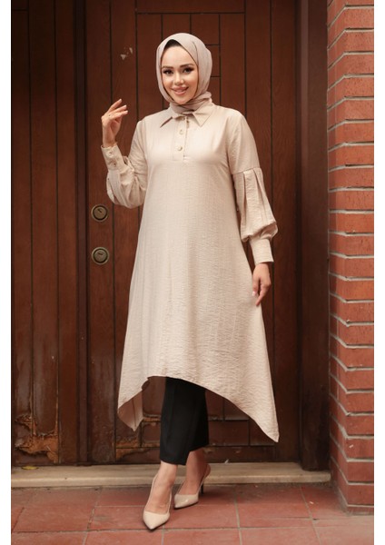 Asimetrik Detaylı Bej Tesettür Tunik 615BEJ fiyatları