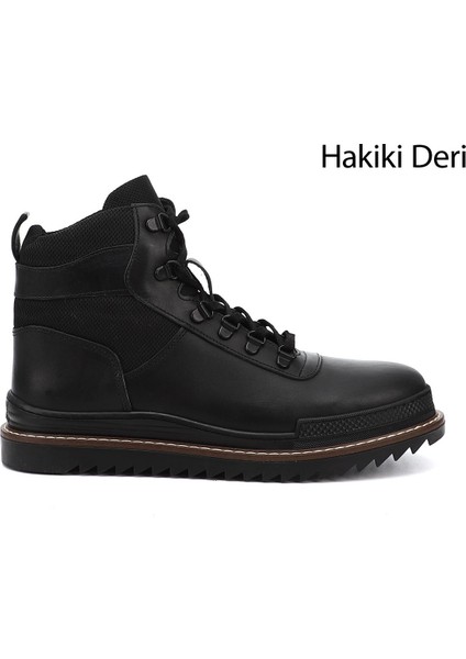 Gön Hakiki Deri Yuvarlak Burun Kauçuk Taban Bağcıklı Fermuarlı Günlük Erkek Bot 05803