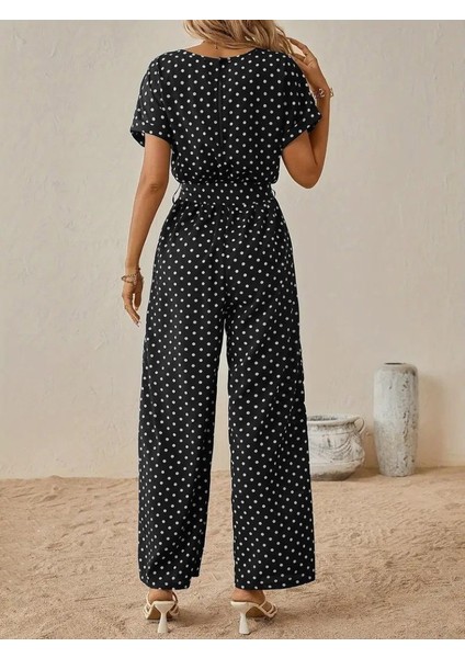 Mottisfashion Kadın Kısa Kollu Kayık Yaka Belden Kuşaklı Örme Krep Tulum fiyatları