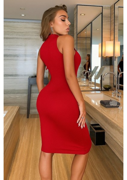 Mottisfashion Kadın Omuzlardan Açık Bisiklet Yaka Janjan Krep Elbise fiyatları