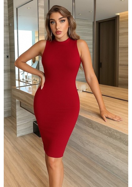 Mottisfashion Kadın Omuzlardan Açık Bisiklet Yaka Janjan Krep Elbise modelleri