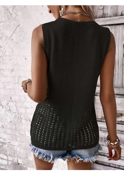 Mottisfashion Kadın Kolsuz Bisiklet Yakayanları Ajur Detay Triko Bluz fırsatları