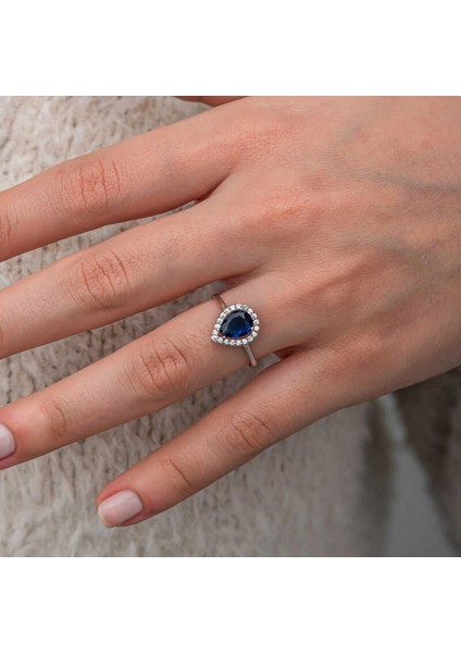 Gümüş Damla Safir Taşlı Kadın Yüzük fiyatları