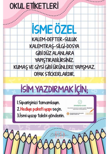 Okul Etiketi Kalem Etiketi Isimli Kişiye Özel Hello Kitty 294 Adet fiyatları