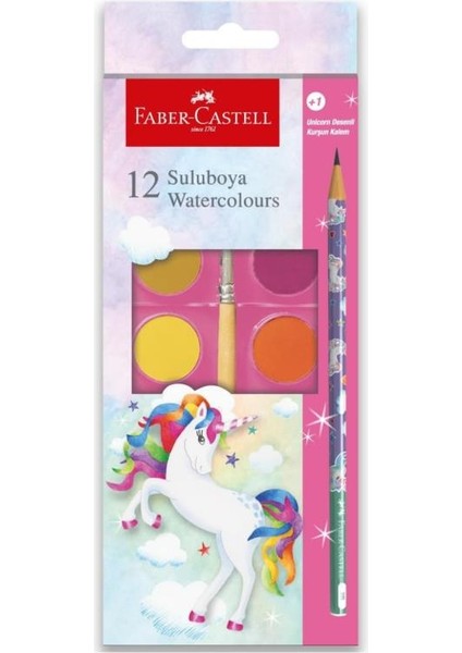 Castell Unicorn Büyük Boy Sulu Boya 12’li + 1 Kurşun Kalem Hediyeli