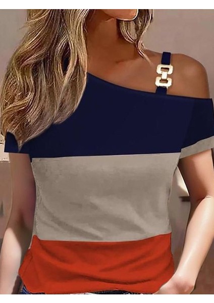 Mottisfashion Kadın Kısa Kollu Tek Omuzu Açık Toka Detaylı Çok Renkli Viskon Bluz fiyatları