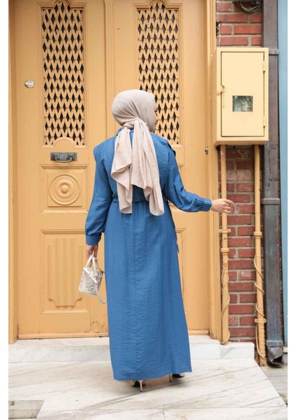 Süveter Detaylı Indigo Mavisi Tesettür Elbise 7253IM modelleri