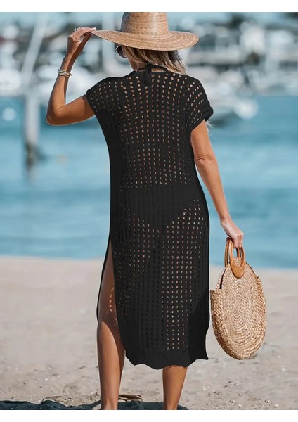 Mottisfashion Kadın Sıfır Kol V Yaka Yanı Derin Yırtmaçlı Midi Boy Triko Elbise fiyatları