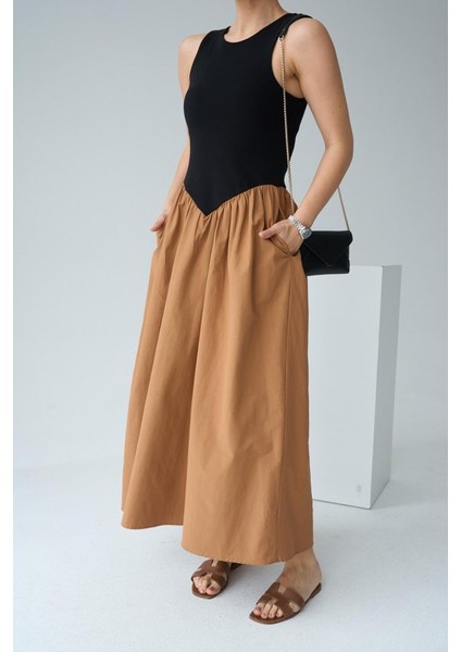 Mottisfashion Iki Renkli Elbise - Siyah-Taba fiyatları