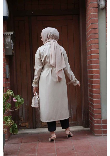 Kemerli Bej Tesettür Trençkot 10701BEJ fırsatları