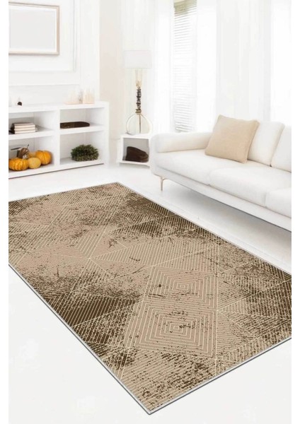 Dijital Kaymaz Yıkanabilir Modern Salon Halısı Mutfak Halısı Koridor Halısı Oval Halı Yolluk 1185 Vizon