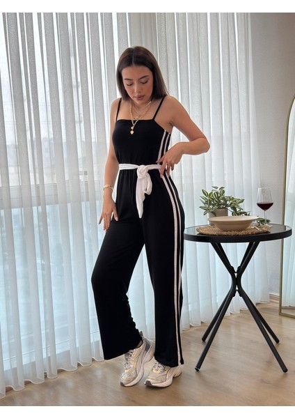 Mottisfashion Kadın Ip Askılı Straplez Belden Kuşaklı Viskon Iki Iplik Tulum