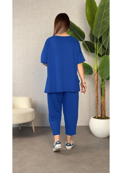 Mottisfashion Kadın Kısa Kollu Bisiklet Yaka Viskon Iki Iplik Bluz ve Pantolon Ikili Takım modelleri