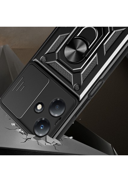 Infinix Hot 30 Play Kılıf Magnetik Standlı Kamera Korumalı Klcr Sürgülü Vega Kapak - Siyah indirimleri