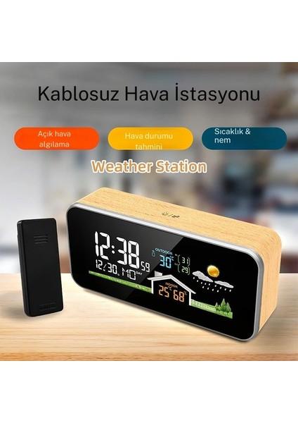 Kablosuz Hava Istasyonu – Ahşap Tasarımlı LED Ekranlı Dijital Çalar Saat, Iç/dış Mekan Sıcaklık ve Nem Ölçer, Hava Durumu Tahmini, 60M Kablosuz Sensör, 4 Kademeli Parlaklık Ayarı indirimleri