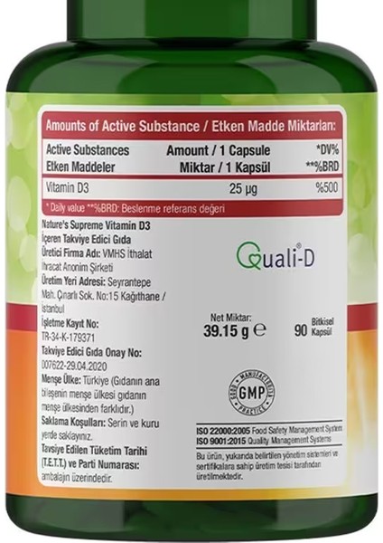 Vitamin D3 1000 IU 90 Kapsül fiyatları