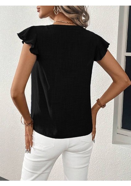 Mottisfashion Kadın Kısa Kelebek Kollu V Yakalı Bluz modelleri