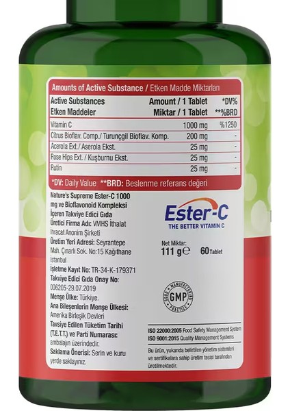 Ester-C 1000 Mg C Vitamini 60 Tablet fiyatları