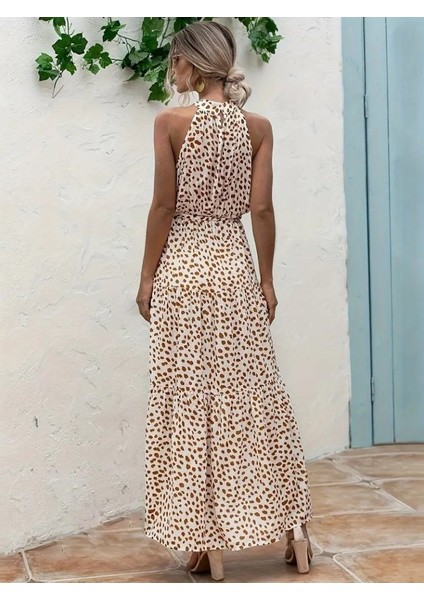 Mottisfashion Kadın Daire Yakalı Beli Lastikli Desenli Süprem Elbise fırsatları