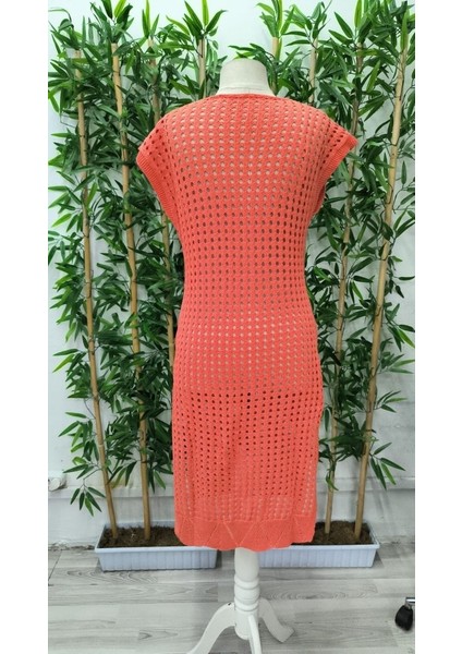 Mottisfashion Kadın Sıfır Kol V Yaka Yanı Derin Yırtmaçlı Midi Boy Triko Elbise