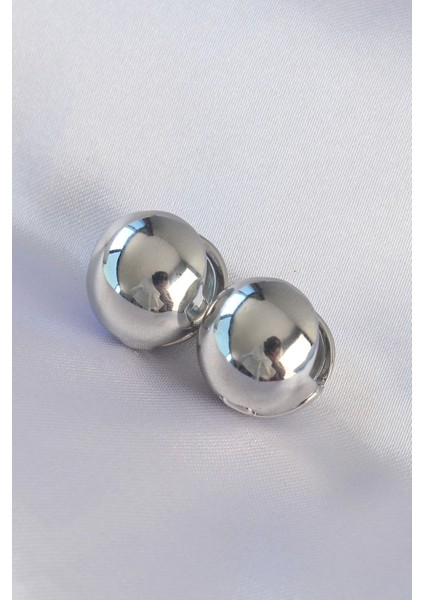 Pirinç Gümüş Renk Içi Boş Minimal Topçuk Küpe